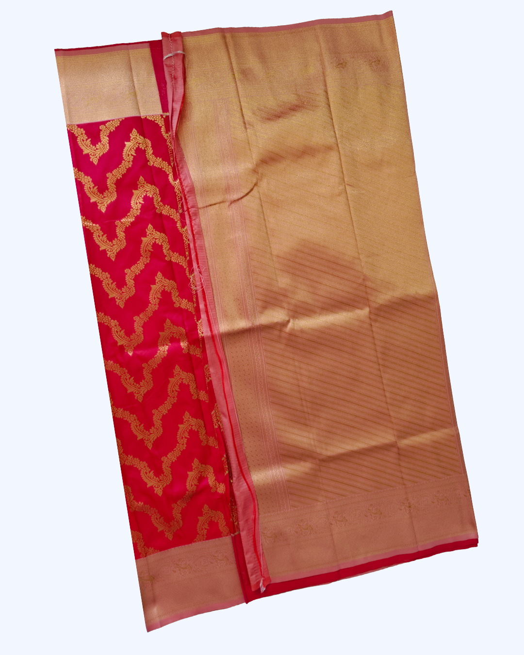 Graceful Fancy Saree – Rose Pink with Gold Zari Border & Baby Pink Blouse