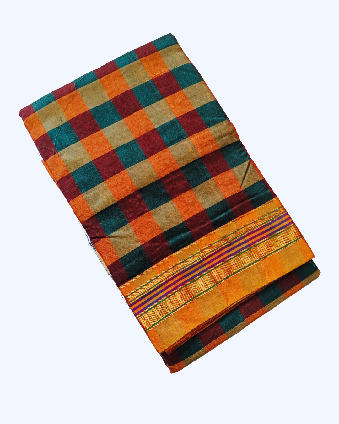 Ilkal Cotton Saree with Checks Pattern & Traditional Border Design