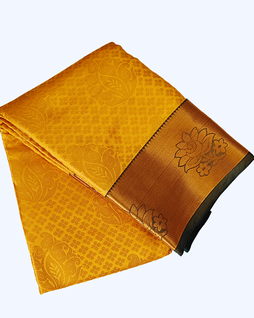 Half Kanchi Exclusive Saree – Gold Floral Motifs with Lotus Zari Border