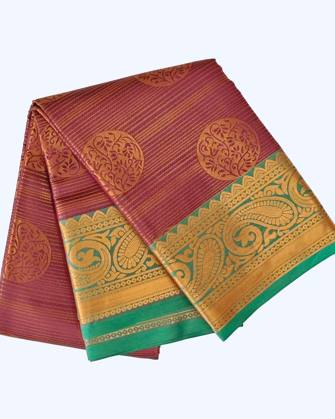 Half Kanchi Exclusive Saree – Chocolate Brown with Green Border