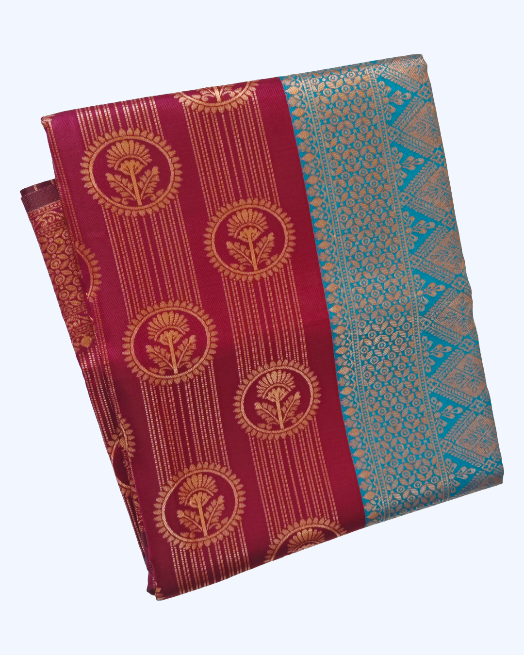 Designer Fancy Saree – Maroon with Purple Contrast Border & Floral Design