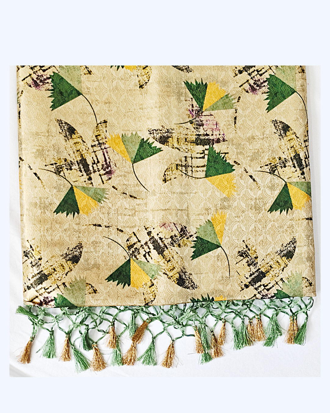 Designer Floral Silk Saree – Multi Color with Butterfly Pattern & Green Pallu