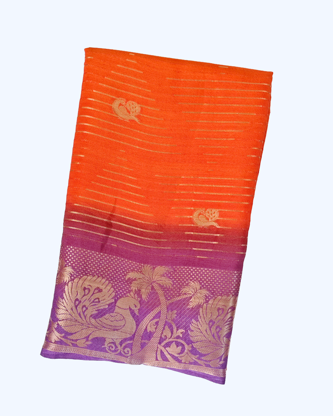 Mysore Crepe Exclusive Fancy Saree – Red with Peacock Zari Border & Floral Pallu